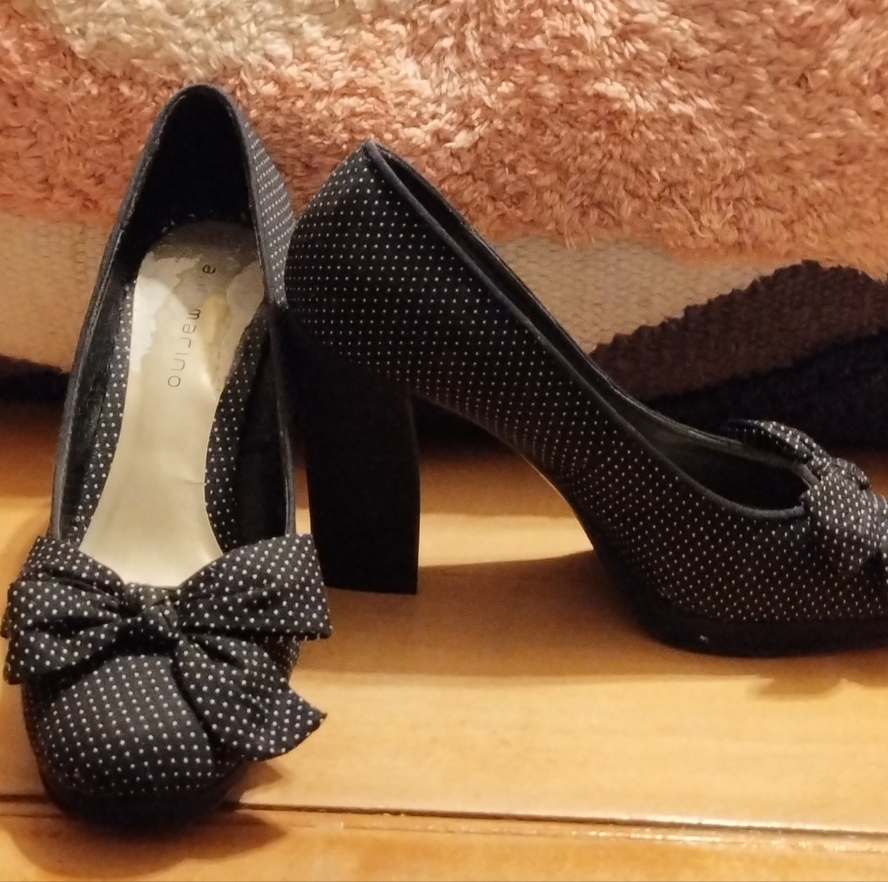 Ann Marino Polka Dot Heels Blk/Wht. Size 7 - Picture 2 of 5